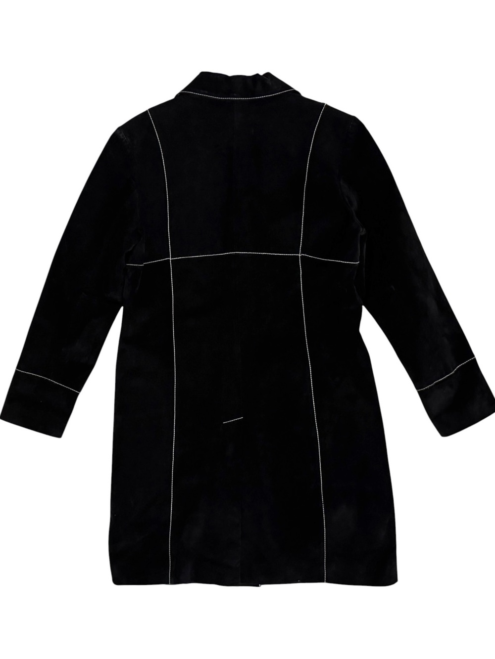 Wilson's Maxima 100% Leather Black Suede Long Coat Jacket Contrast Stitch L - Picture 2 of 9